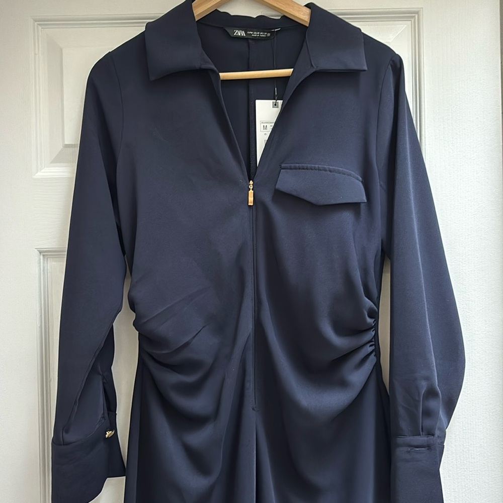Zara Black Long Sleeve Shirt Dress with Front Slit - Picture 3 of 7